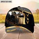 Maxcorners Forest Hunting Black Grey With Line Gold Pattern Design Personalized Name 3D Cap (Deer/Moose/Elk/Turkey/Boar/Duck)