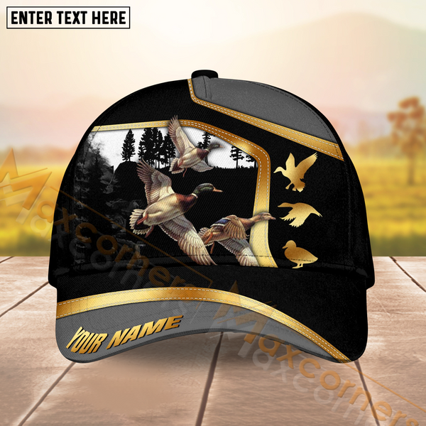 Maxcorners Forest Hunting Black Grey With Line Gold Pattern Design Personalized Name 3D Cap (Deer/Moose/Elk/Turkey/Boar/Duck)