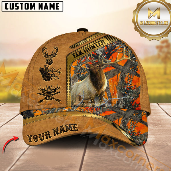 Maxcorners Orange Camo Golden Line Premium Pattern Hunting Personalized Name 3D Cap (Multioption)