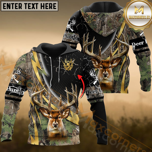 Maxcorners Deer Hunting Hoodie Brown Camo Bold Antlers Multioptions Custom Name Shirt 3D All Over Printed Clothes