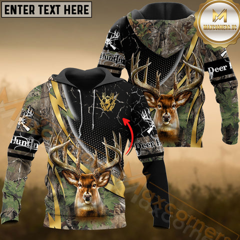 Maxcorners Deer Hunting Hoodie Brown Camo Bold Antlers Multioptions Custom Name Shirt 3D All Over Printed Clothes