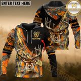 Maxcorners Deer Hunting Hoodie Orange Camo Bold Antlers Multioptions Custom Name Shirt 3D All Over Printed Clothes