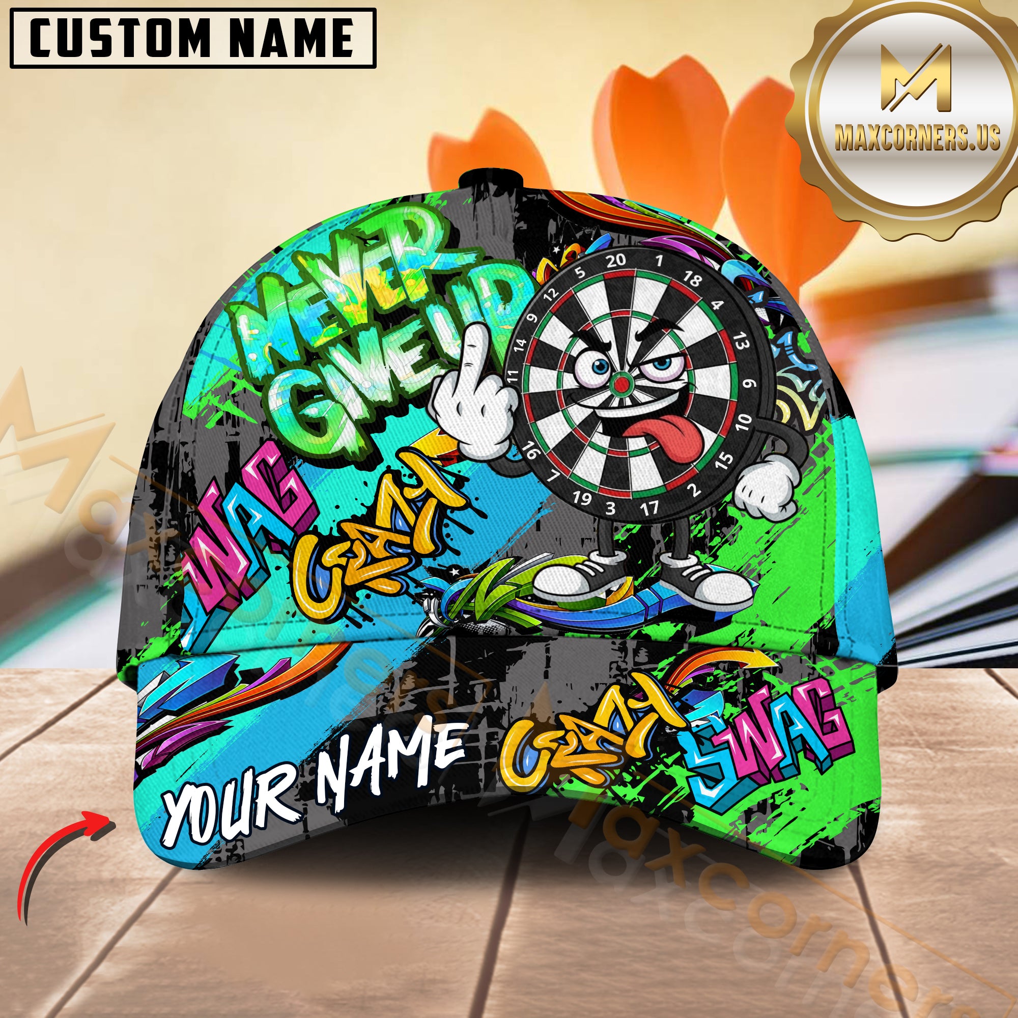 Maxcorners Darts “Never Give Up” Street Style Pattern Multicolor Optio