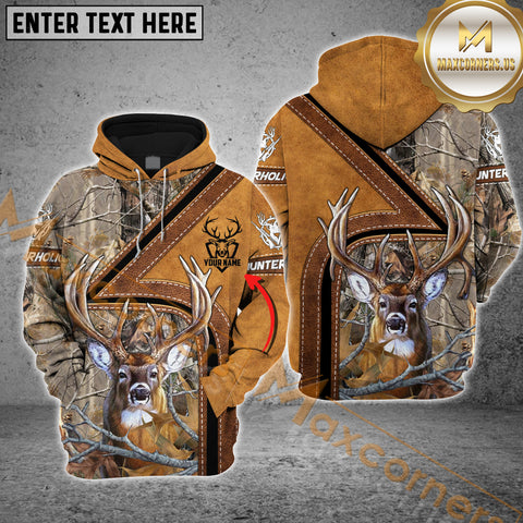 Maxcorners Deer Hunting Hoodie Buck Leather Strap Camo Multioptions Custom Name Shirt 3D All Over Printed Clothes