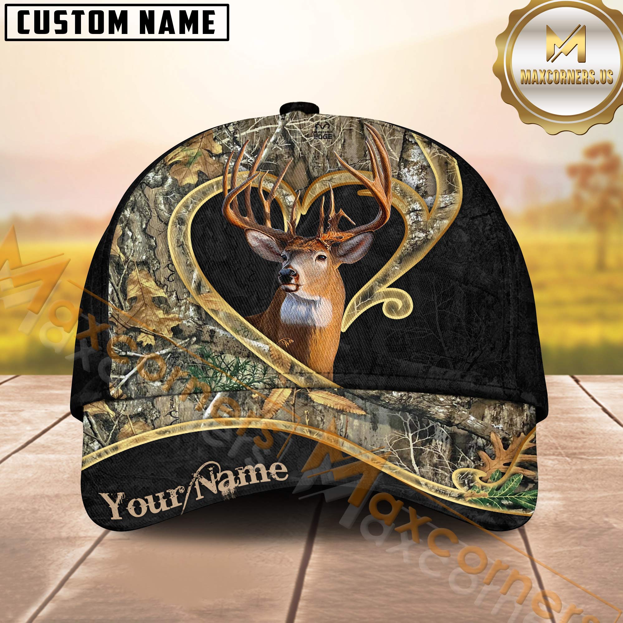 Heart Buck Deer Hunting Hat Brown Camo Custom Name – Romantic Hunter Cap Gift for Him or Her