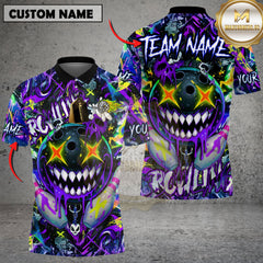 Maxcorners Bowling Shirt Crazy Smile Neon Graffiti Multioptions Personalized Name, Team Name Unisex 3D Shirt (4 Colors)