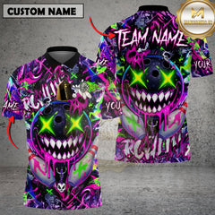 Maxcorners Bowling Shirt Crazy Smile Neon Graffiti Multioptions Personalized Name, Team Name Unisex 3D Shirt (4 Colors)