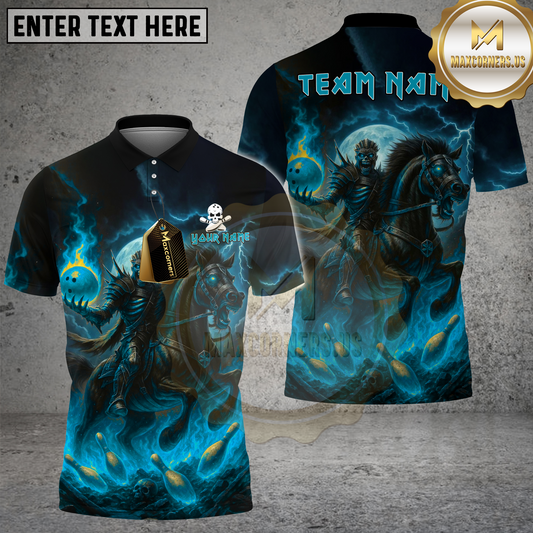 Maxcorners Bowling Rider Dark Horse Blue Flame Multicolor Options Personalized Name, Team Name 3D Shirt (4 Colors)