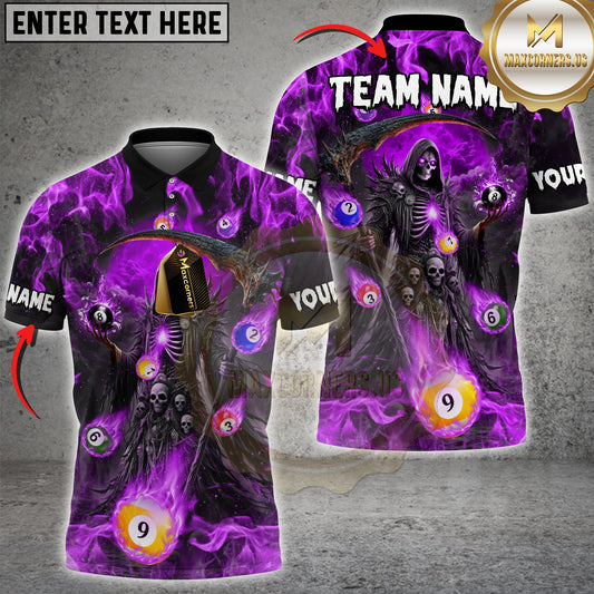 Maxcorners Billiards Shirt Grim Reaper Fire Design Multicolor Options Personalized Name, Team Name 3D Shirt (4 Colors)