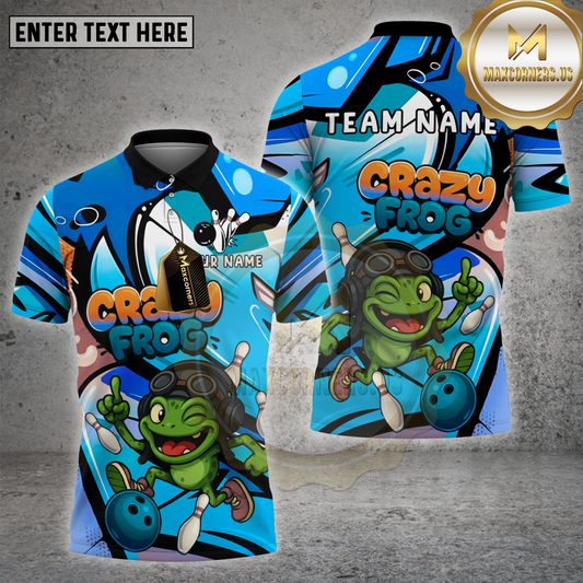 Maxcorners Crazy Frog Pilot Bowling Adventure Style Multicolor Options Personalized Name, Team Name 3D Shirt (4 Colors)