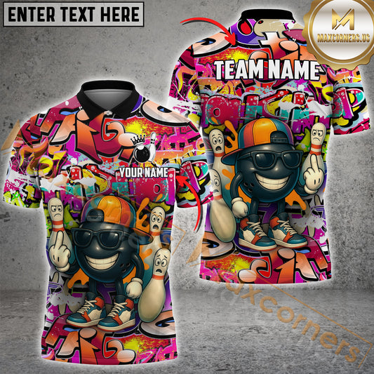 Maxcorners Graffiti Bowling Attitude Multicolor Options Personalized Name, Team Name 3D Shirt (4 Colors)