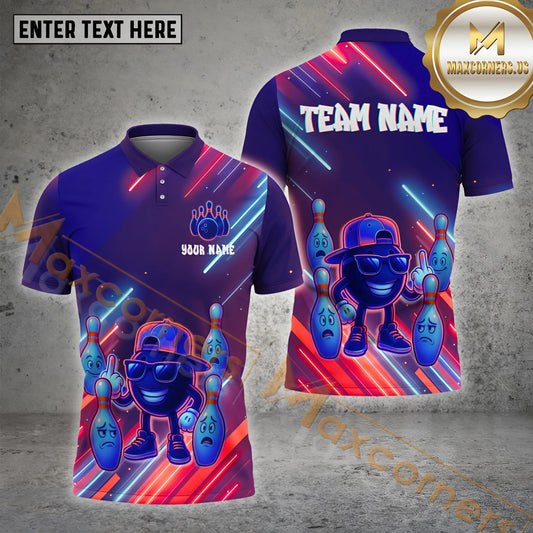 Maxcorners Bowling Shirt Cool Cartoon Neon Ball Multicolor Options Personalized Name, Team Name 3D Shirt (4 Colors)