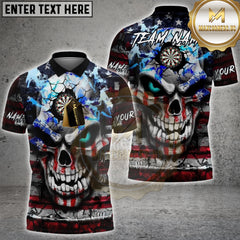 Maxcorners Darts Shirt American Flag Skull Cracked Style Personalized Name, Team Name Unisex 3D Shirt