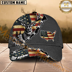 Maxcorners Patriotic Deer Hunting USA Map Stitch Design Multicolor Options Personalized Name 3D Cap