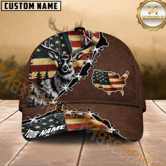 Maxcorners Patriotic Deer Hunting USA Map Stitch Design Multicolor Options Personalized Name 3D Cap