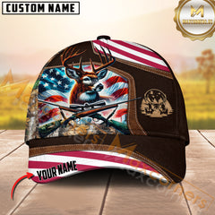 Maxcorners Hunting Deer American Flag Rifle Multicolor Options Personalized Name 3D Cap