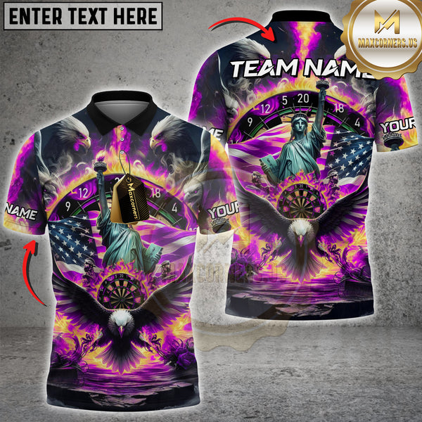 Maxcorners Darts Jersey American Liberty Eagle Fire Design Multicolor Options Personalized Name, Team Name 3D Shirt (4 Colors)
