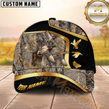 Maxcorners Grass Brown Camo Hunting Leather Line Gold Design Personalized Name 3D Cap (Moose/Elk/Turkey/Boar/Duck)