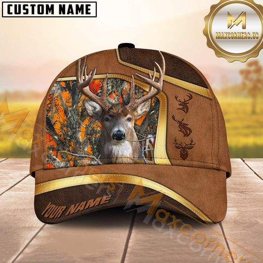 Maxcorners Deer Hunting CapLine Gold Mix Camo Forest Personalized Name 3D Cap (6 Colors)