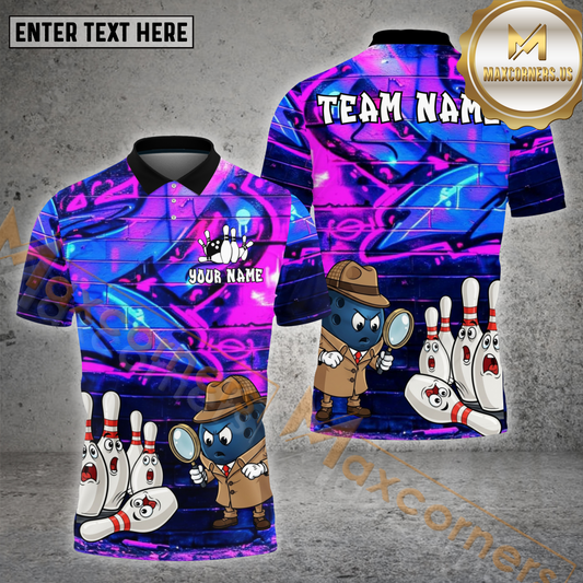 Maxcorners Bowling Shirt Detective Ball Solving Pin Mystery Multicolor Options Personalized Name, Team Name 3D Shirt (4 Colors)