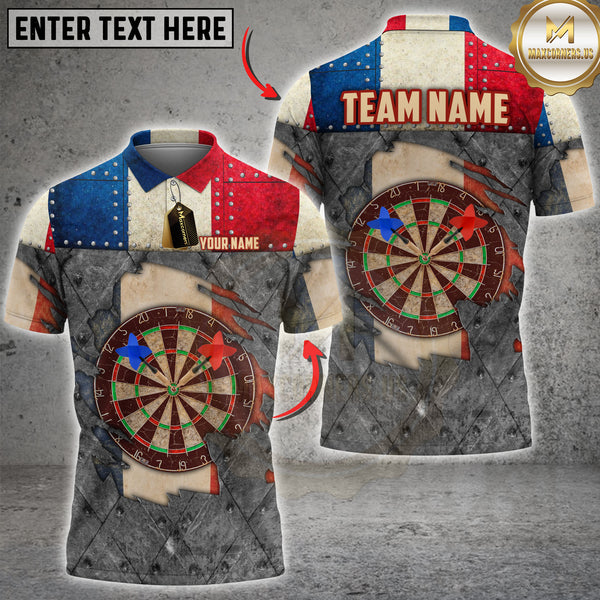 Maxcorners Darts Shirt France Flag Steel Grunge Target Multioptions Personalized Name, Team Name Unisex 3D Shirt