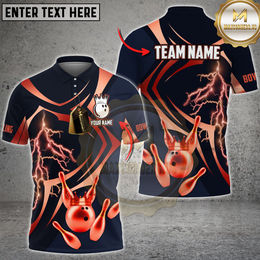 Maxcorners Bowling Shirt Golden Bowling King Lightning Pins Multicolor Options Personalized Name, Team Name 3D Shirt (4 Colors)