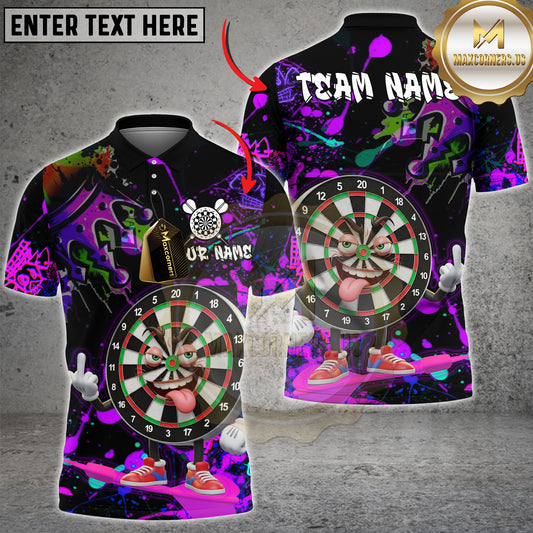Funny Cartoon Dartboard Shirt in Graffiti Style â€“ Custom Name and Team Name 3D Darts Jersey for Players