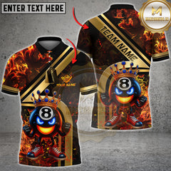 Maxcorners Billiards Shirt King 8 Ball Golden Fire Design Multicolor Options Personalized Name, Team Name 3D Shirt (4 Colors)