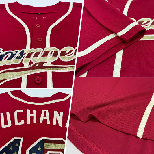 Maxcorners Custom Navy White Pinstripe Vintage USA Flag-Cream Premium Baseball Jersey LM0210