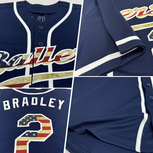 Maxcorners Custom Navy Vintage USA Flag-White Authentic Baseball Jersey LM2605