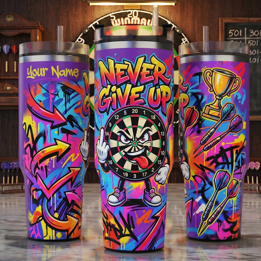 Maxcorners Darts Never Give Up Graffiti Personalized Name 3D Cup