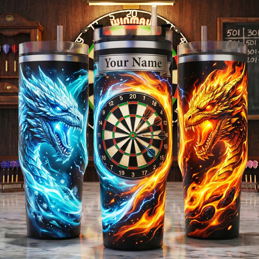 Maxcorners Darts Fire And Ice Dragon Personalized Name 3D Cup