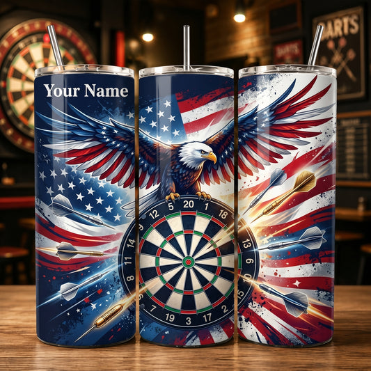 Maxcorners Darts American Flag Eagle Personalized Name 3D Cup