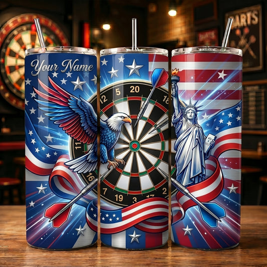 Maxcorners Darts Freedom Eagle USA Flag Personalized Name 3D Cup
