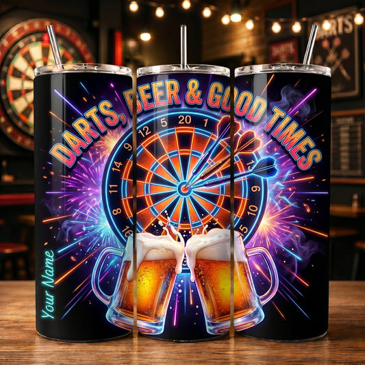Maxcorners Darts Neon Funny Quote Darts Beer Good Times Personalized Name 3D Cup