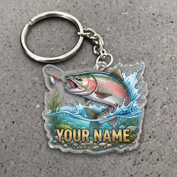 Maxcorners Salmon Fishing Jumping Water Splash Personalized Name 3D Keychain And Ornament