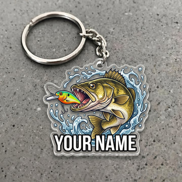 Maxcorners Walleye Fishing Water Splash Personalized Name 3D Keychain And Ornament