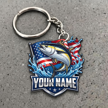 Maxcorners Tuna Fishing American Flag Splash Personalized Name 3D Keychain And Ornament
