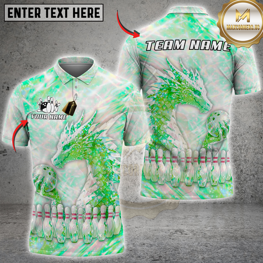 Maxcorners Bowling Crystal Dragon Multicolor Options Personalized Name, Team Name 3D Shirt (4 Colors)