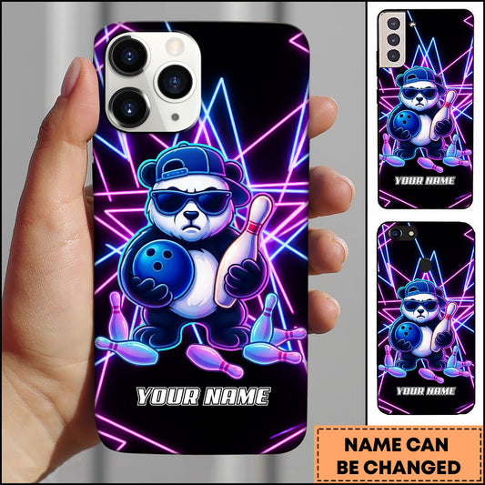 Maxcorners Bowling Neon Cool Panda Personalized Name 3D Phone Case
