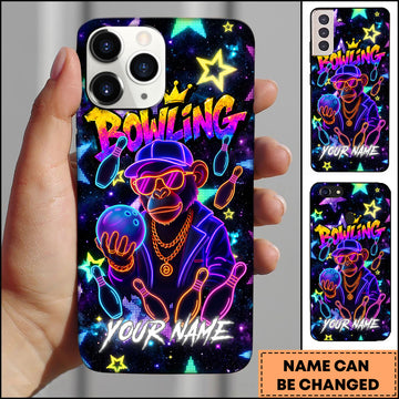 Maxcorners Bowling Monkey Neon Star Personalized Name 3D Phone Case