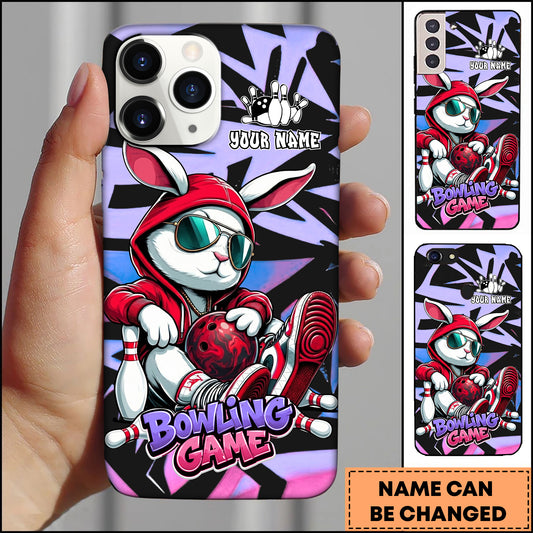 Maxcorners Rabbit Bowling Graffiti Multicolor Personalized Name 3D Phone Case