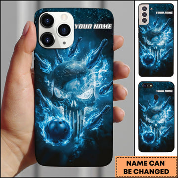 Maxcorners Bowling Skull Flame Personalized Name 3D Phone Case