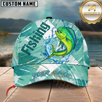 Maxcorners Fishing Aqua Splash Geometric Wave Multiple Options Personalized Name 3D Cap (12 Fish Species)