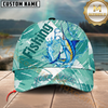 Maxcorners Fishing Aqua Splash Geometric Wave Multiple Options Personalized Name 3D Cap (12 Fish Species)