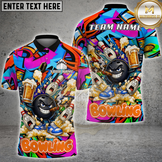 Maxcorners Bowling Ball And Pins Funny Beer Drunk Gang Multicolor Options Personalized Name, Team Name 3D Shirt (4 Colors)