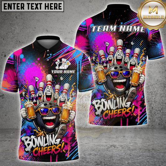 Maxcorners Bowling Beer Cheers Party Multicolor Options Personalized Name, Team Name 3D Shirt (3 Colors)