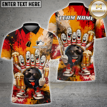 Maxcorners Funny Bowling Beer Drunk Cartoon Personalized Name, Team Name 3D Shirt