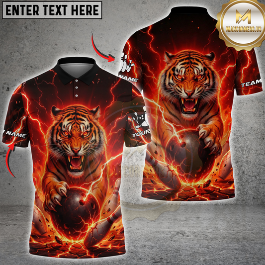 Maxcorners Bowling Fierce Tiger Lightning Multicolor Options Personalized Name, Team Name 3D Shirt (4 Colors)