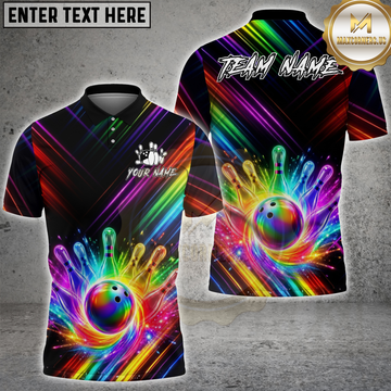 Maxcorners Bowling Rainbow Colorful Bowling Ball And Pins Personalized Name, Team Name 3D Shirt